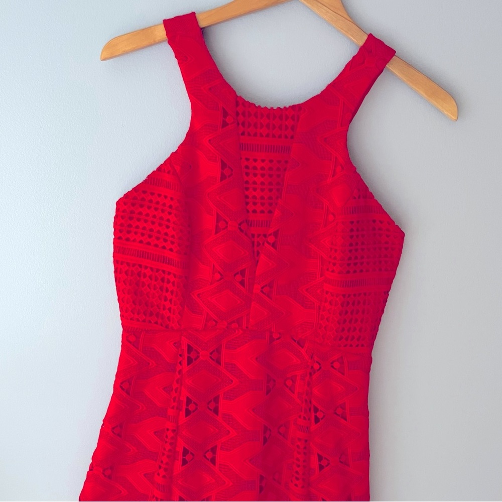 Adelyn Rae Lace Crochet Fit & Flare Dress - Red